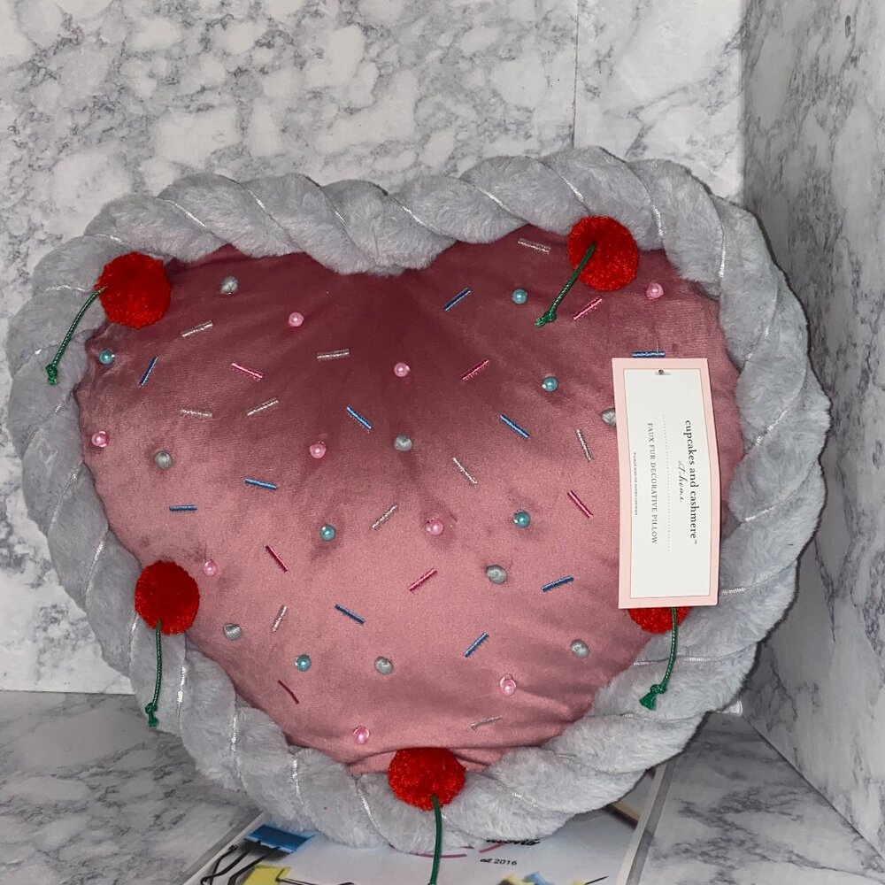 Cupcakes and Cashmere Cherry Heart Cake Pillow